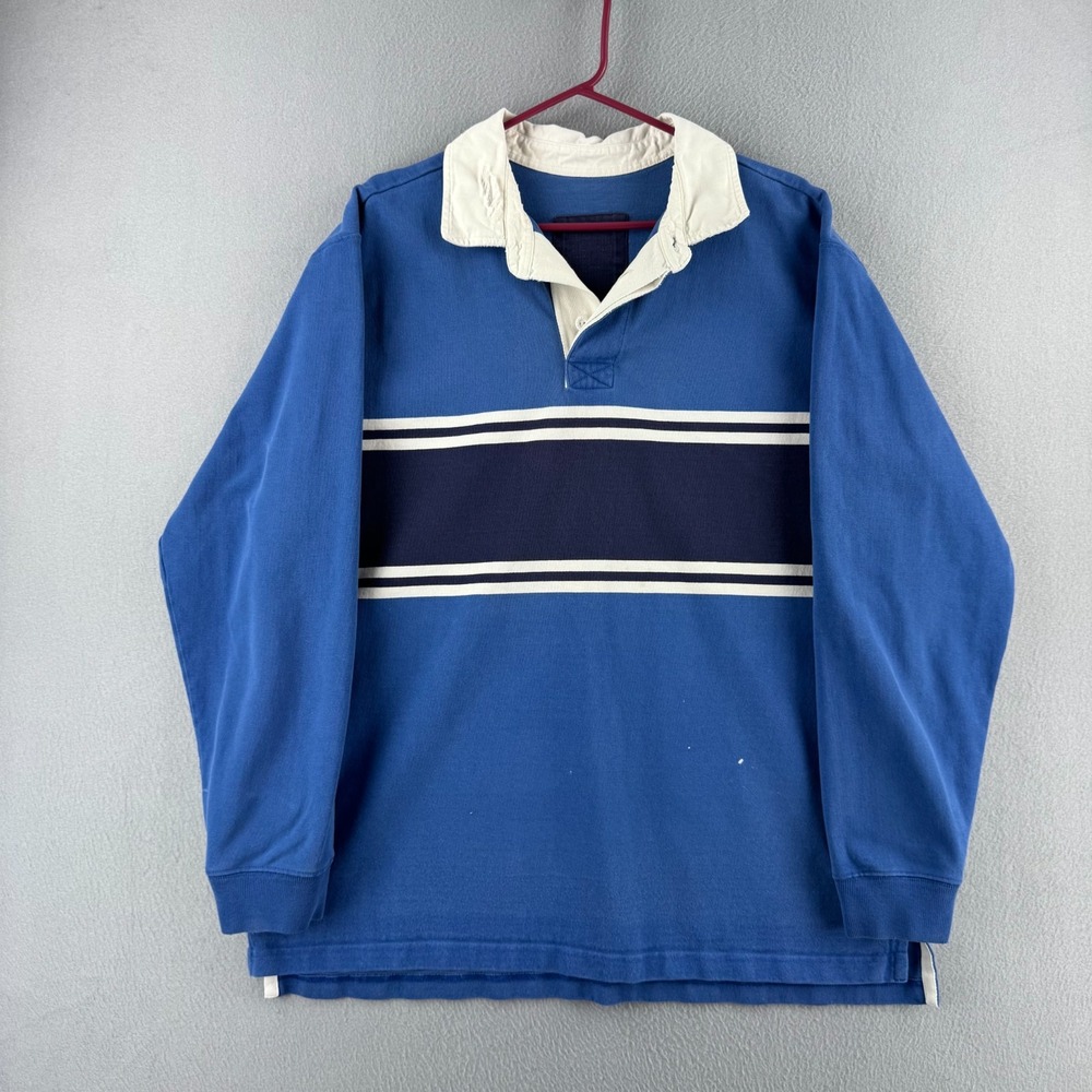 LL Bean Rugby Shirt Mens XL Blue Heavy Cotton Polo Y2K Preppy